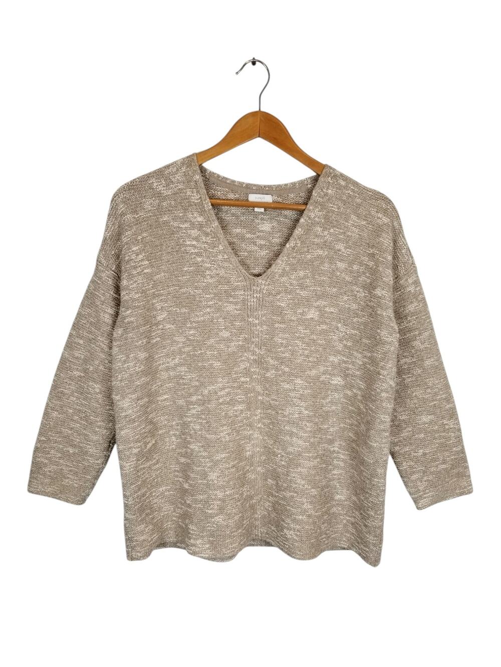 J. Jill Pure Jill Slub Knit Boxy Fit V-Neck Sweater Oatmeal Tan Women's Size MP